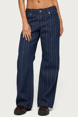 Lace Trim Striped Low Rise Baggy Jeans