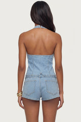 Ciel Split Front Denim Halter Top