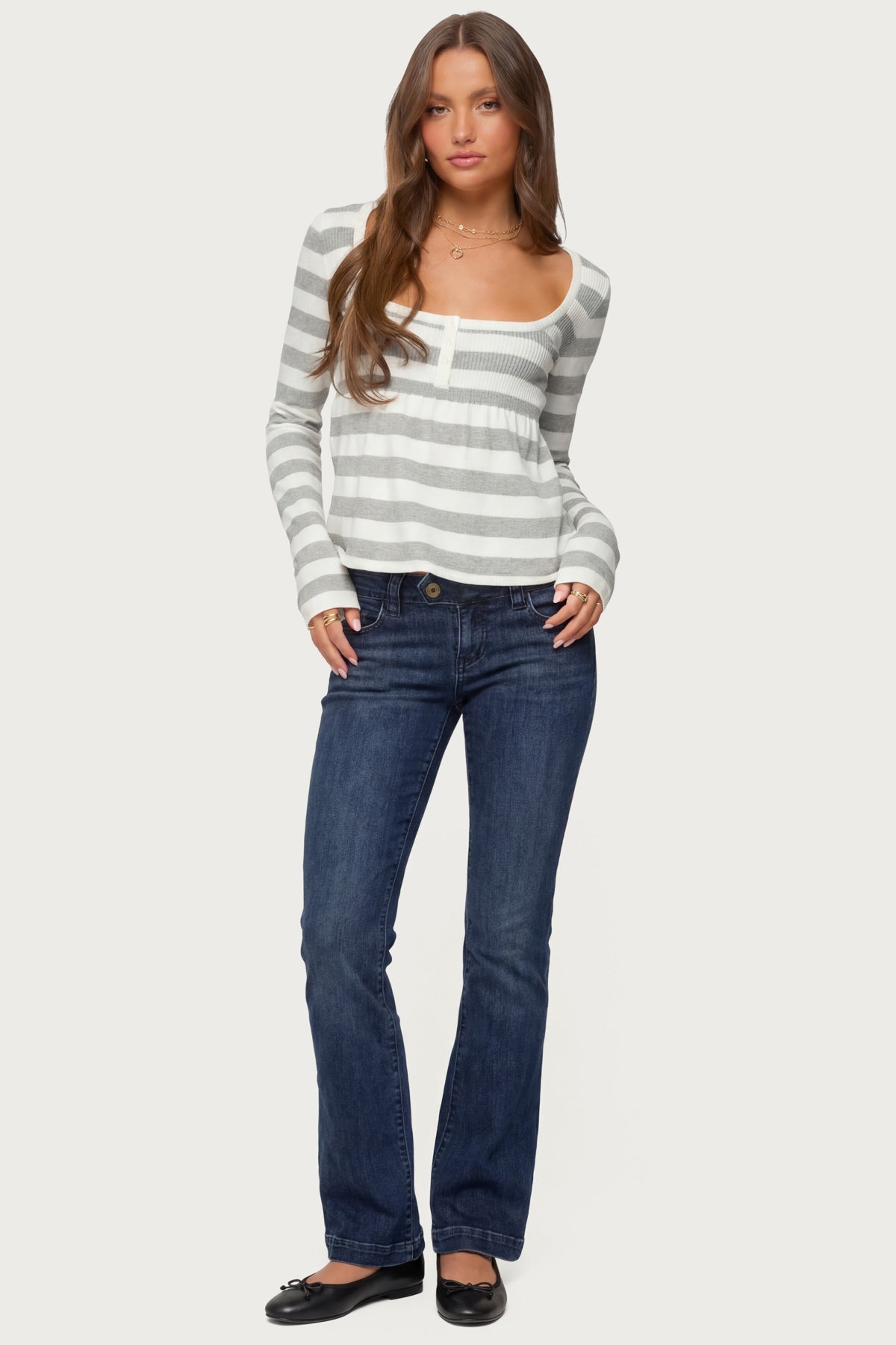 Lockie Striped Knit Babydoll Top