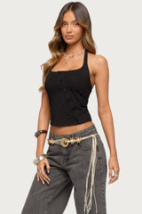 Asymmetric Button Up Halter Top