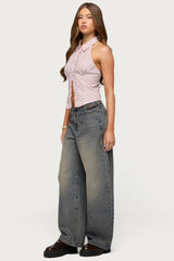 Side Belt Low Rise Barrel Jeans