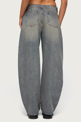 Side Belt Low Rise Barrel Jeans