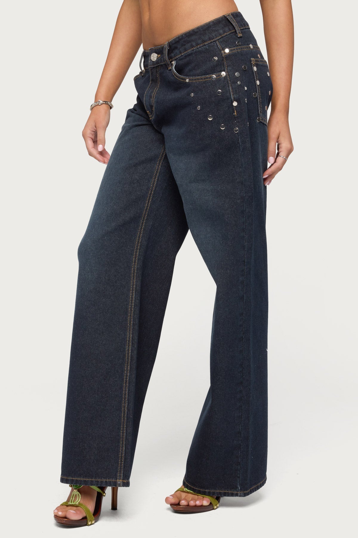 Spiral Studded Low Rise Baggy Jeans