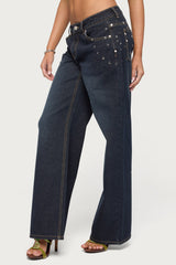 Spiral Studded Low Rise Baggy Jeans