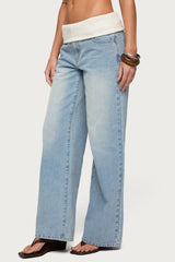 Knit Foldover Low Rise Baggy Jeans