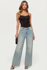 Carinna Sheer Lace Cutout Bodysuit