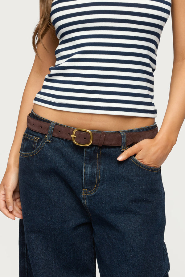 Oval Buckle Faux Suede Belt