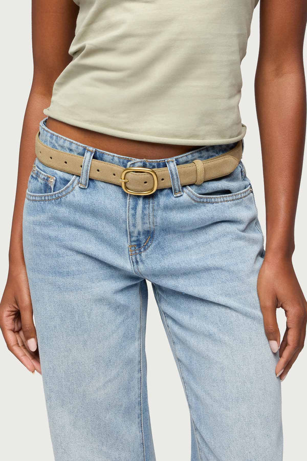 Oval Buckle Faux Suede Belt