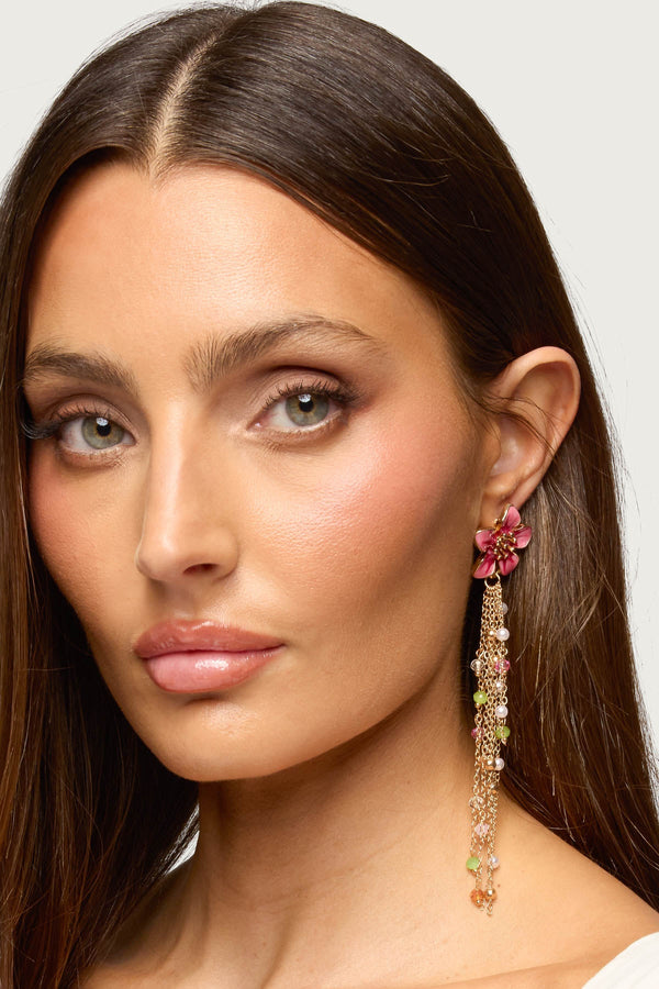 Flower Beaded Dangle Earrings