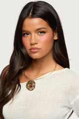 Textured Pendant & Stone Necklace