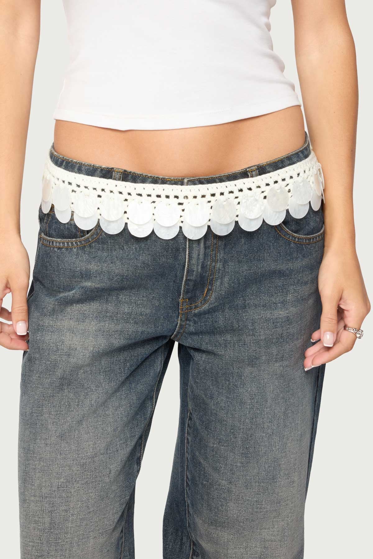 Iridescent Disk Crochet Tie Belt