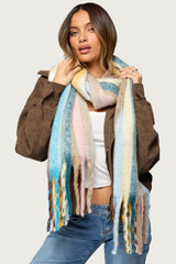Striped Knit Fringed Scarf