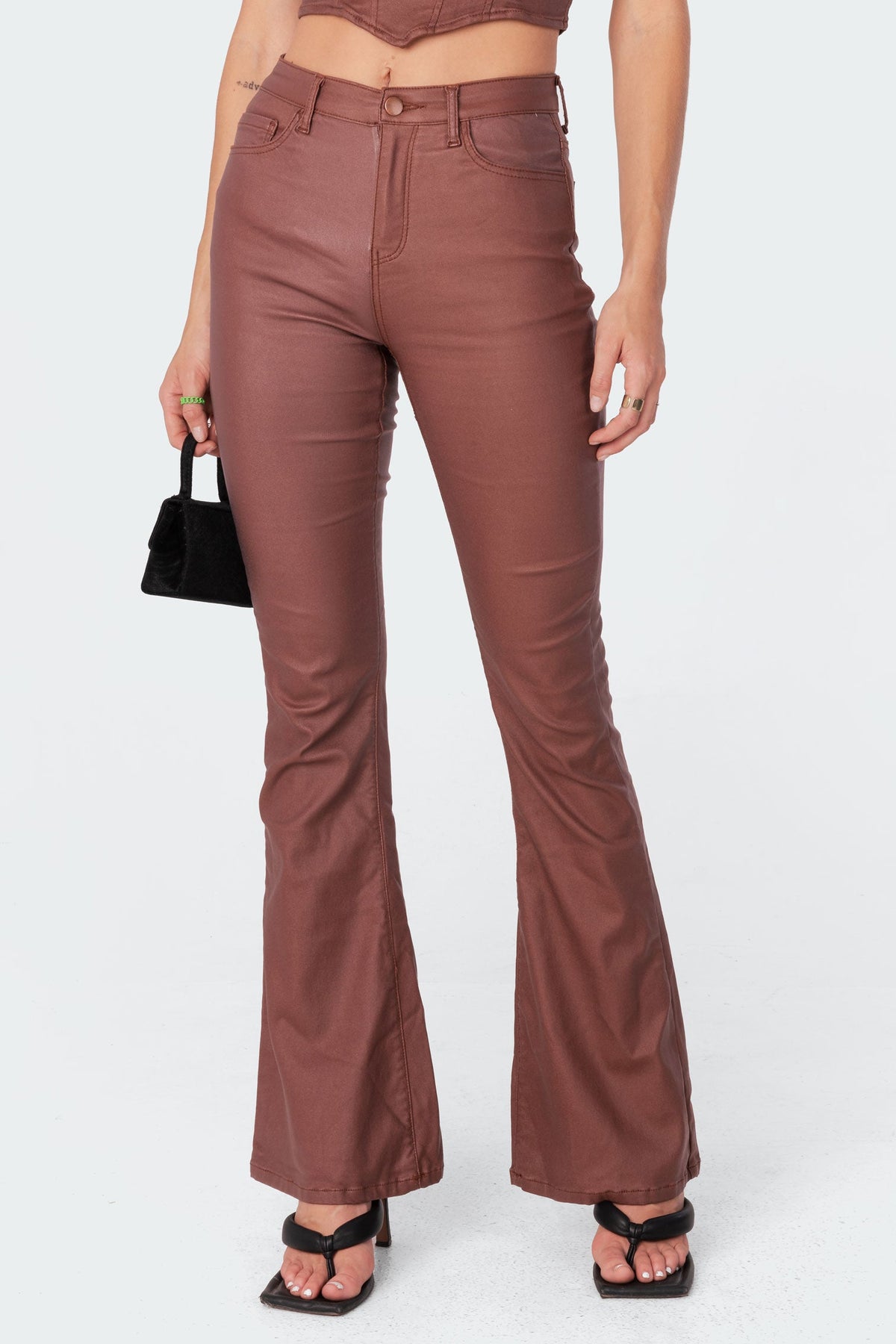 Luna Faux Leather Mid Rise Flared Jeans