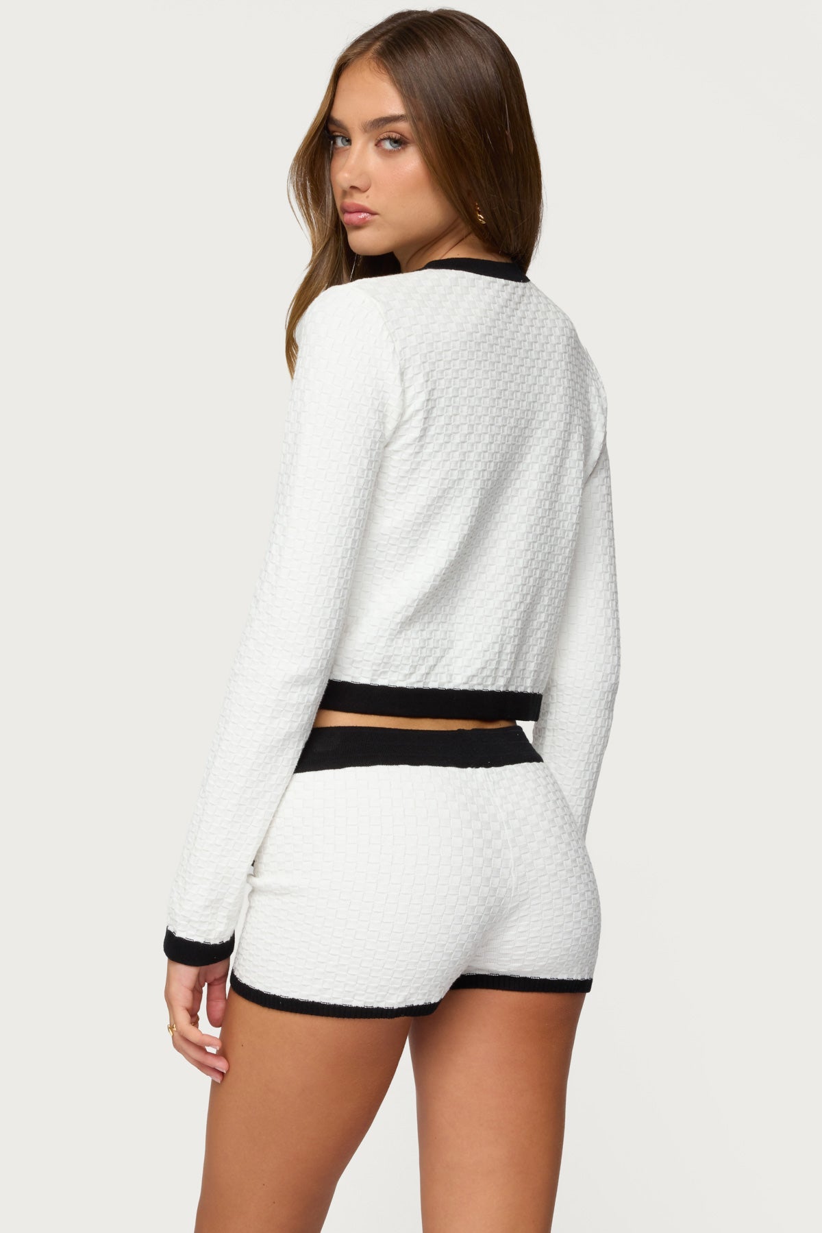 Mara Contrast Textured Knit Cardigan