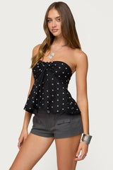 Izzey Polka Dot Strapless Babydoll Top