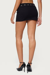 Havana Grommet Ribbed Foldover Mini Skort