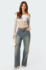 Elysia Fold Over Sheer Lace Top