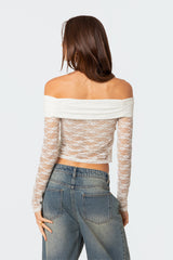 Elysia Fold Over Sheer Lace Top