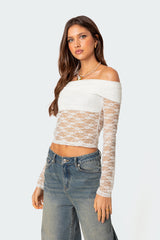 Elysia Fold Over Sheer Lace Top