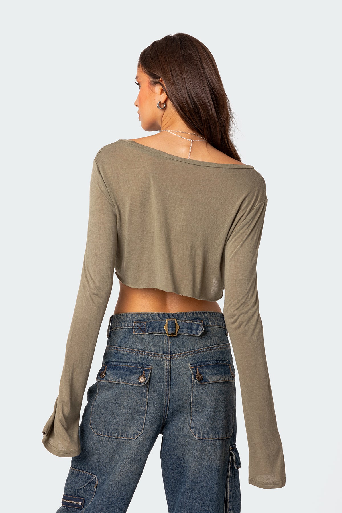 Sheer Raw Hem Crop Top