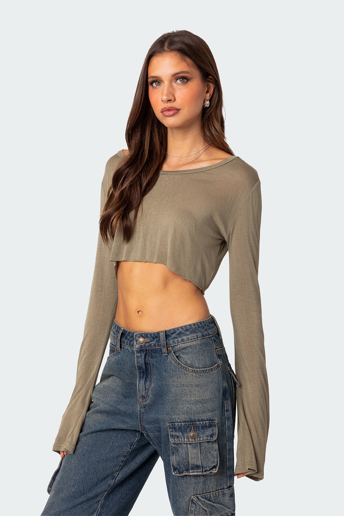 Sheer Raw Hem Crop Top