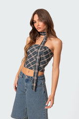 Plaid Two Piece Scarf Top