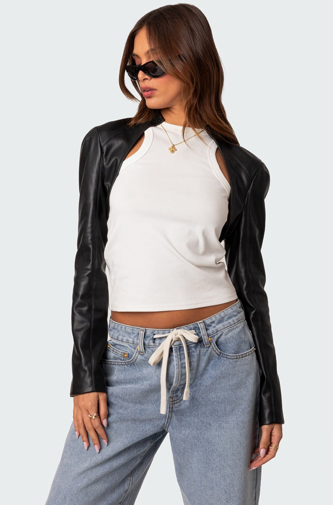 Faux Leather Shrug Jacket