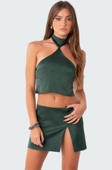 Daina Satin Open-Back Crop Top