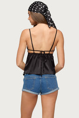 Blanca Satin Effect Lace Trim Tank Top