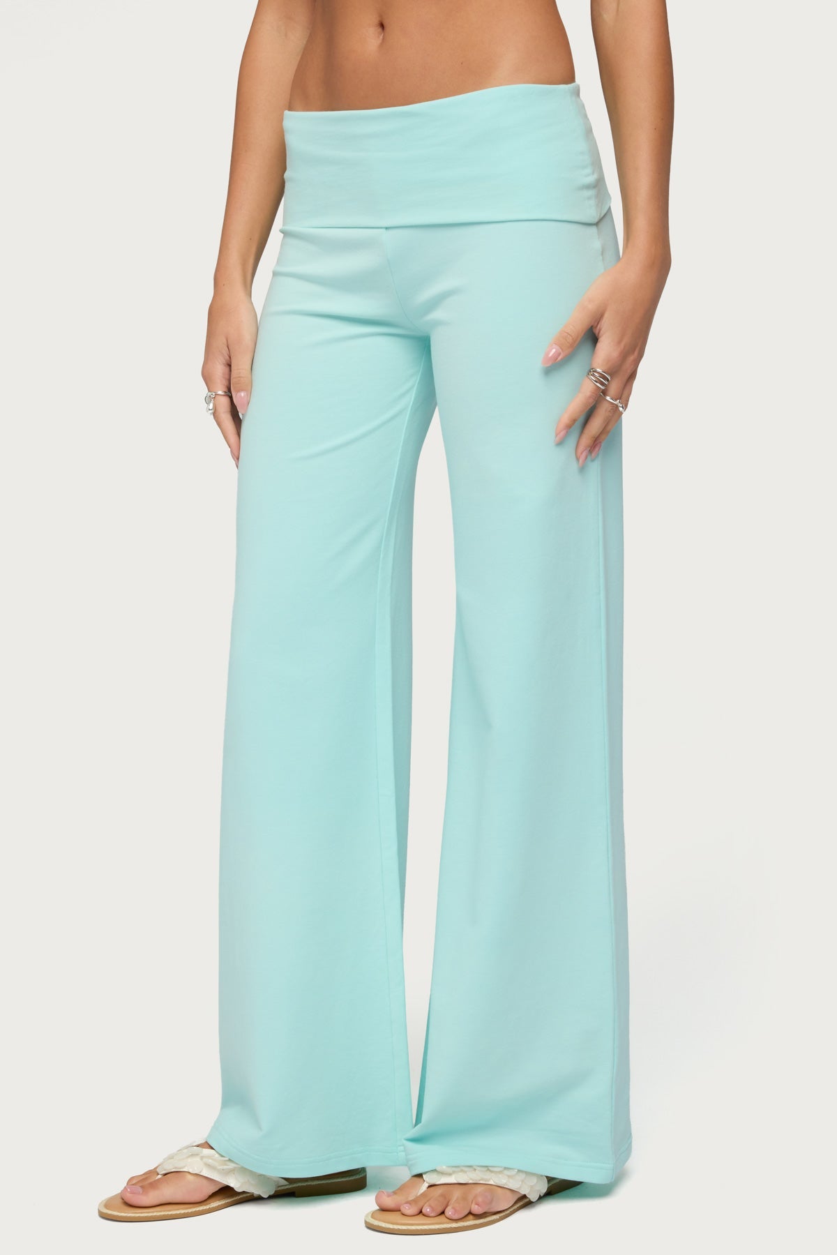 Wide Leg Foldover Trousers