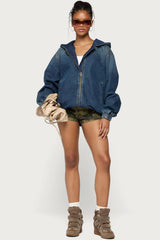 Hooded Vintage Washed Denim Bomber Jacket