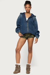 Hooded Vintage Washed Denim Bomber Jacket