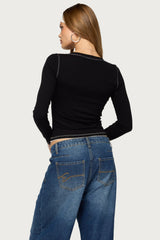 Yael Contrast Stitch Henley Top