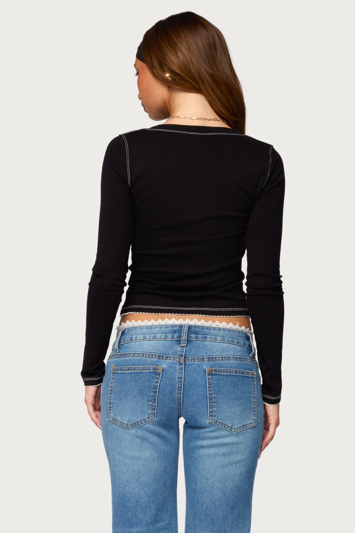 Yael Contrast Stitch Henley Top