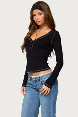 Yael Contrast Stitch Henley Top