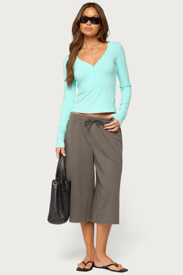 Yael Contrast Stitch Henley Top