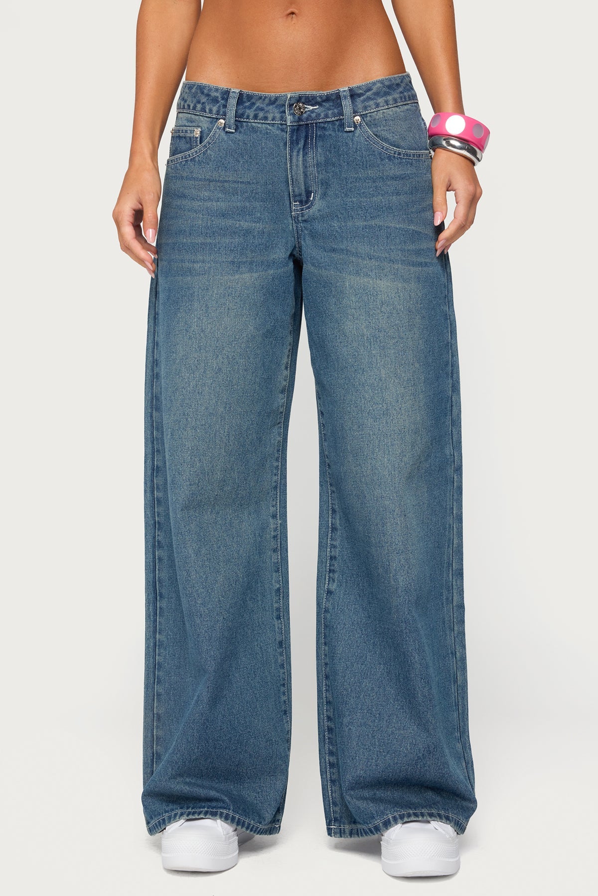 Contrast Stitch Low Rise Baggy Jeans