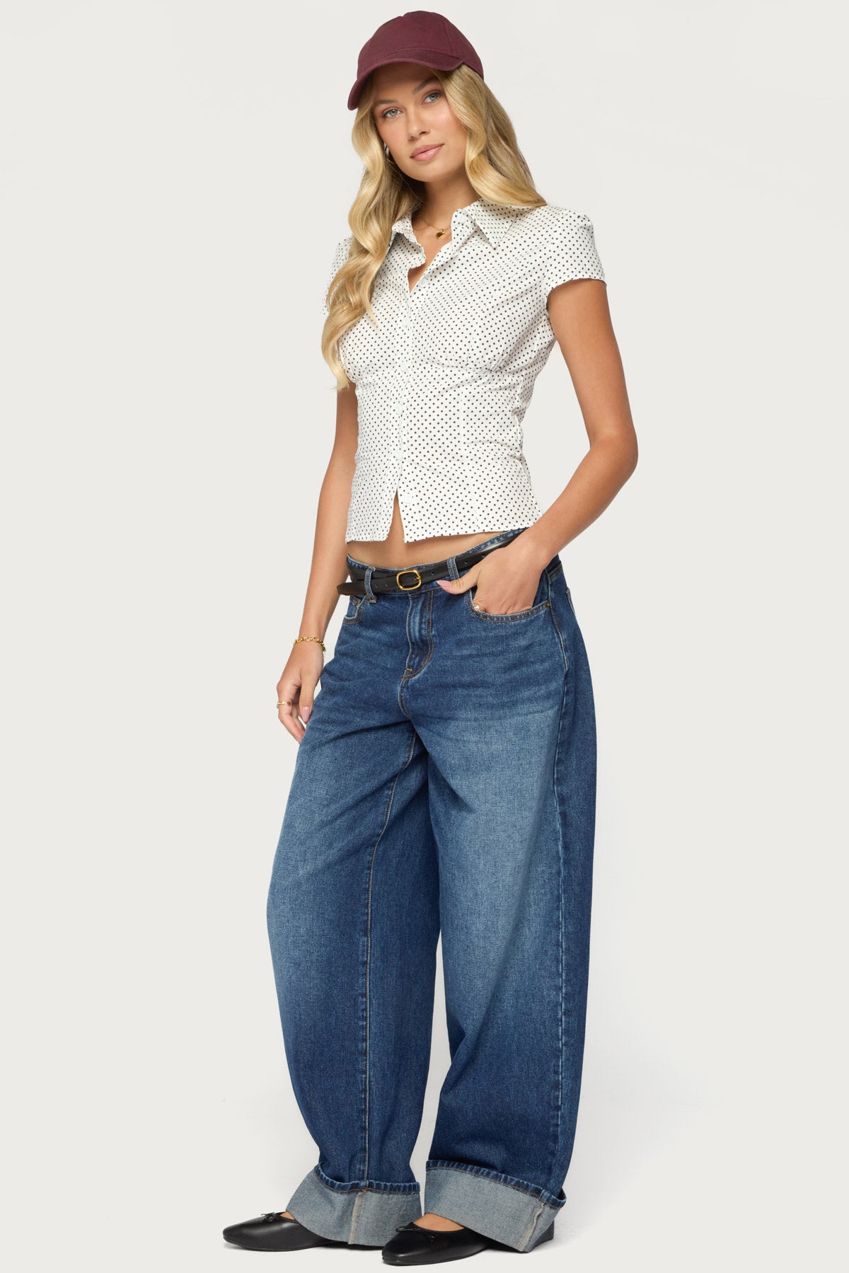 Polka Dot Tailored Button Up Shirt