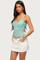 Azelia Beaded Sheer Mesh Top