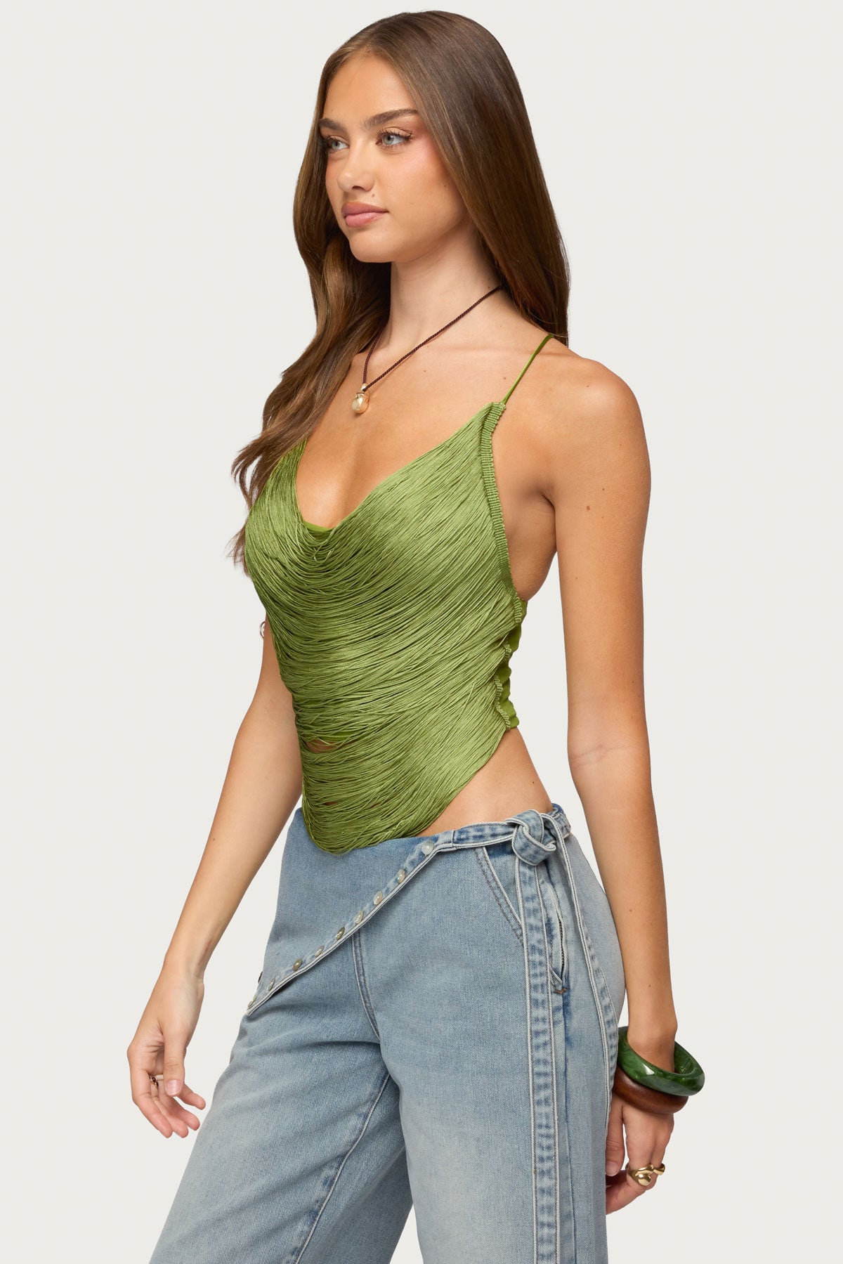 Elenie Fringed Cowl Neck Top
