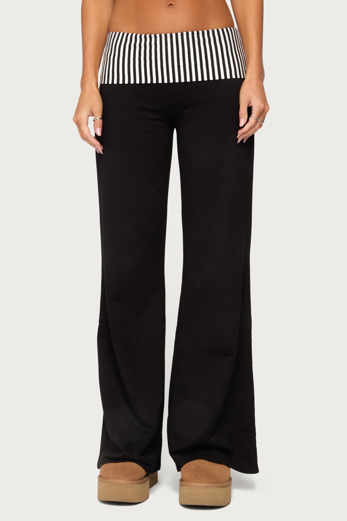 Meshey Striped Foldover Trousers