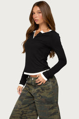 Contrast Layered Look Henley Top