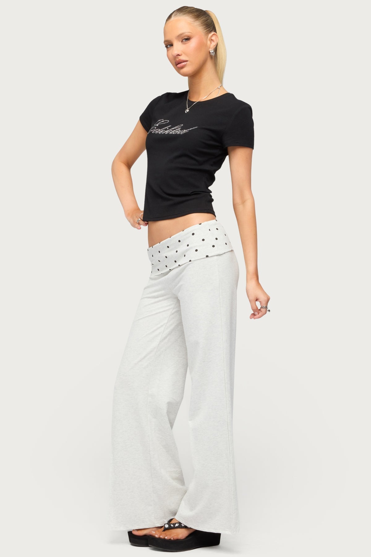 Petite Reeva Polka Dot Foldover Trousers