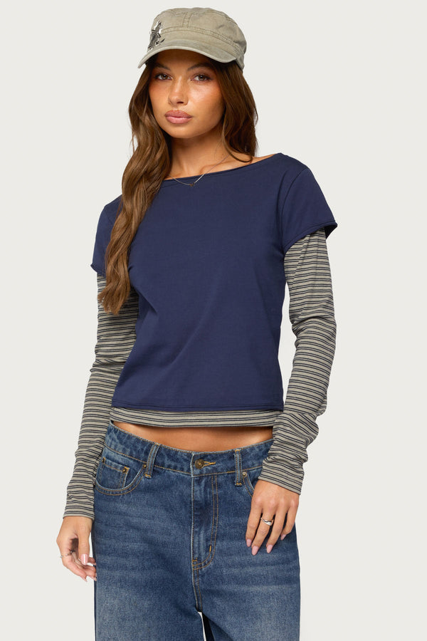 Layered Stripey Long Sleeve T Shirt