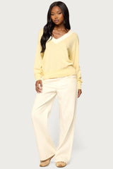 Marie Contrast Lacey V Neck Sweater
