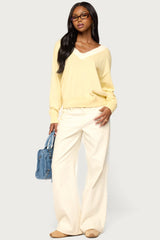 Marie Contrast Lacey V Neck Sweater