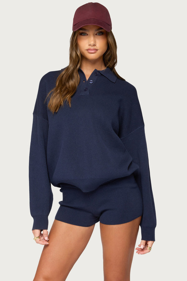 Lorie Oversized Knit Polo Sweater