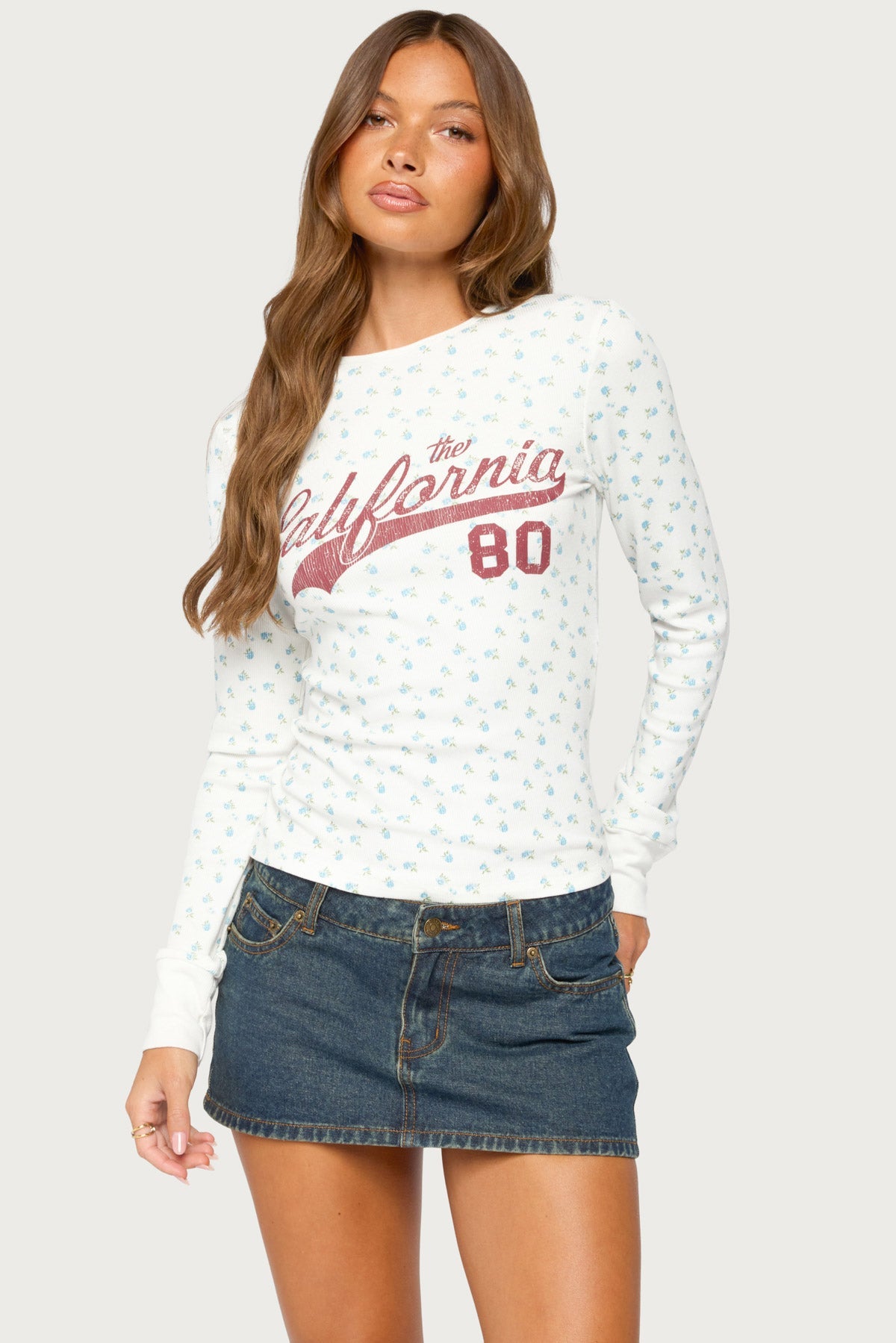 Cali Floral Ribbed Long Sleeve T Shirt