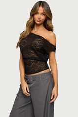 Kessa Sheer Lace Off Shoulder Top