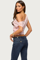 Kessa Sheer Lace Off Shoulder Top